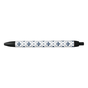 Dark blue Fleur De Lis pattern on white background Pen