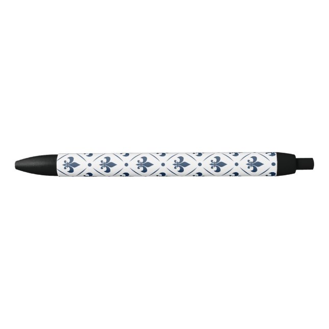 Dark blue Fleur De Lis pattern on white background Pen (Front)