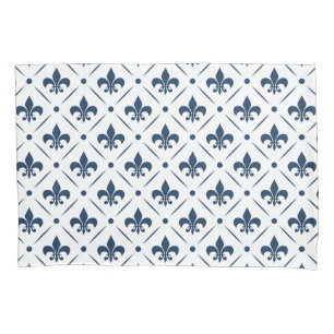 Dark blue Fleur De Lis pattern on white background Pillow Case