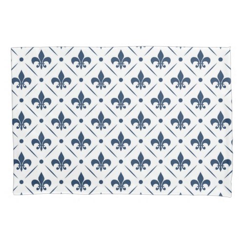 Dark blue Fleur De Lis pattern on white background Pillow Case