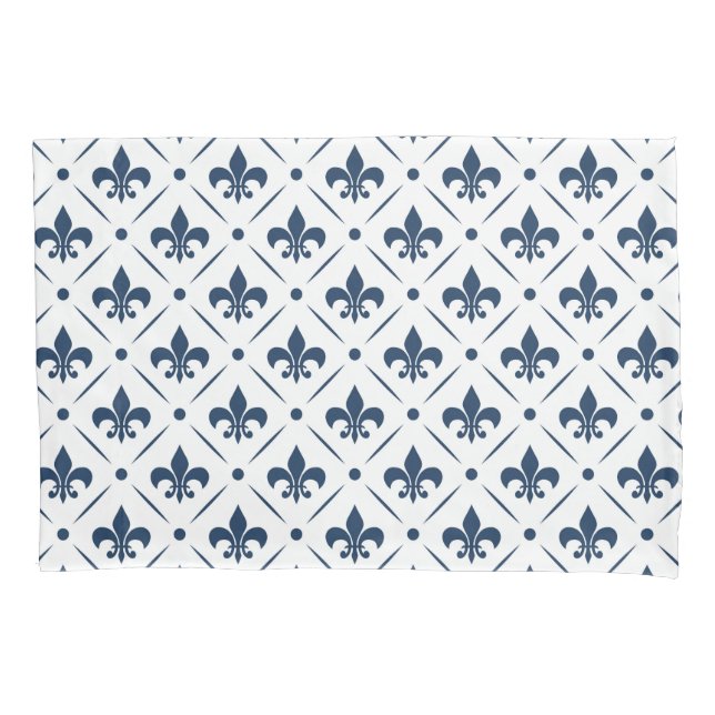 Dark blue Fleur De Lis pattern on white background Pillow Case (Front)
