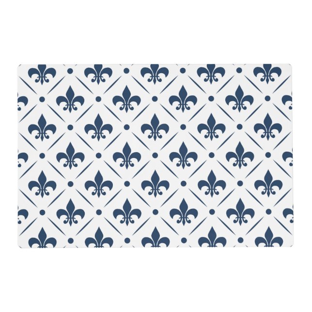 Dark blue Fleur De Lis pattern on white background Placemat (Front)