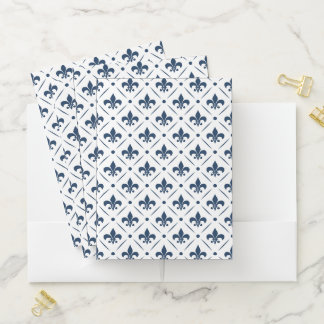 Dark blue Fleur De Lis pattern on white background Pocket Folder