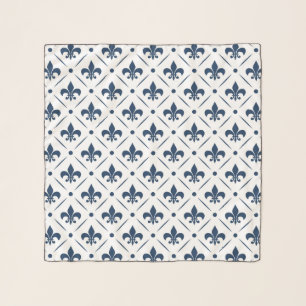 Dark blue Fleur De Lis pattern on white background Scarf