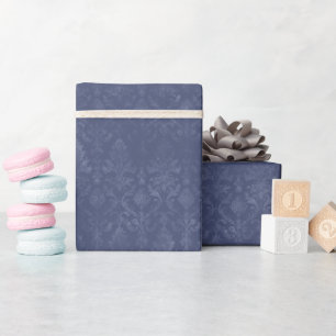 Dark Blue Floral Damask Wrapping Paper Roll