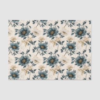 Dark Blue Floral Design Tissue Paper