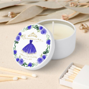 Dark Blue Floral Dress Quinceañera Mini Candle Favors