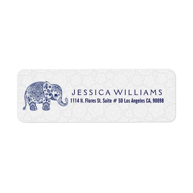 Dark Blue Floral paisley Cute Elephant Label (Front)