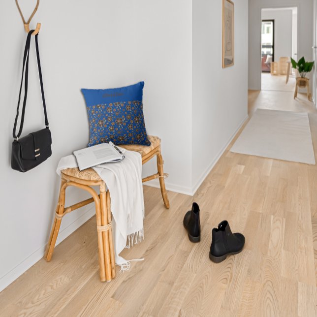 Dark blue floral Perfect Gift for Her name Throw Pillow (Creator Uploaded)