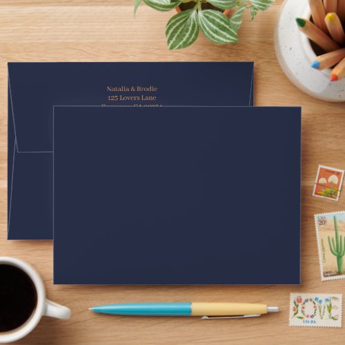 Dark Blue Floral Wedding Envelope