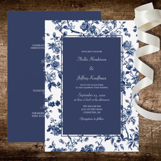 Dark Blue Floral Wedding  Invitation (Creator Uploaded)