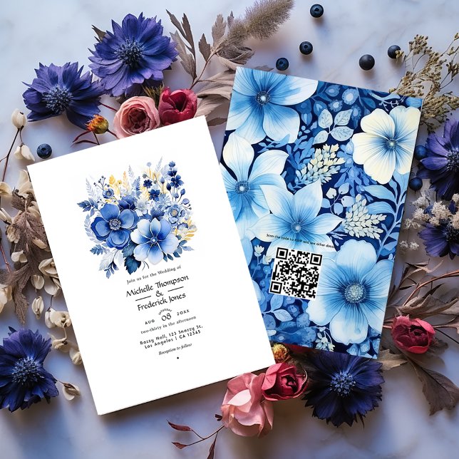 Dark Blue Floral Wedding Invitation (Creator Uploaded)