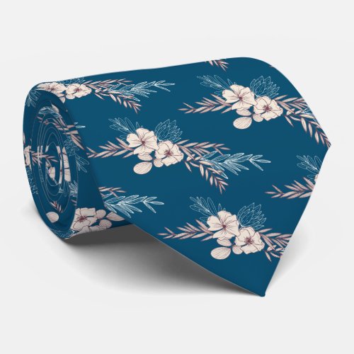 Dark Blue Floral Wedding  Neck Tie