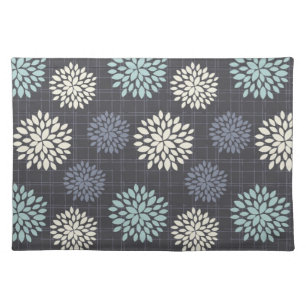 Dark Blue Floral Woven Cotton Placemats