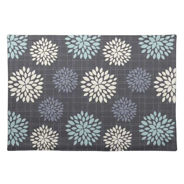 Dark Blue Floral Woven Cotton Placemats (Front)