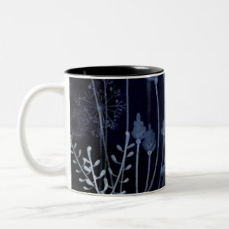 Dark Blue Flower Pattern Two-Tone Coffee Mug
