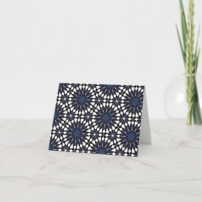 Dark Blue Flowers Blank Card (Front)