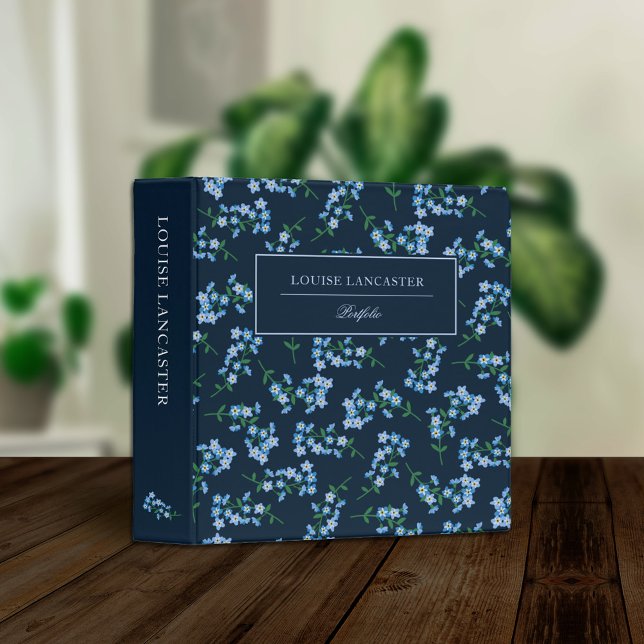 Dark Blue Forget Me Not Pattern 3 Ring Binder (Creator Uploaded)