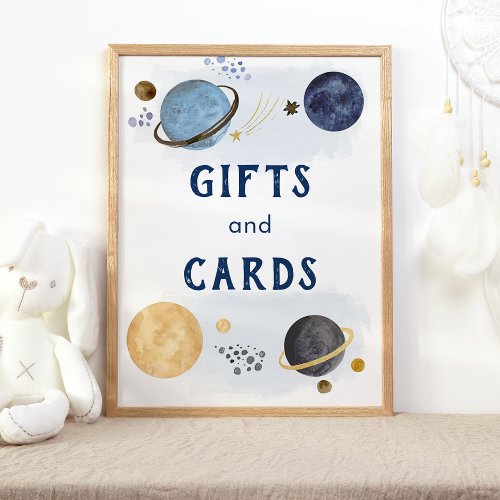 Dark Blue Galaxy Space Baby Shower Gifts and Cards Poster
