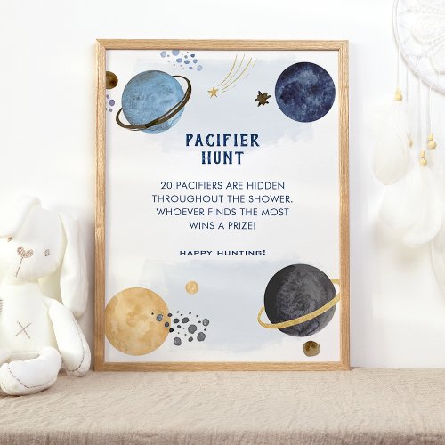 Dark Blue Galaxy Space Baby Shower Pacifier Hunt Poster