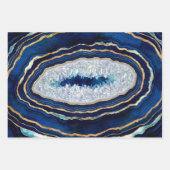 Dark Blue Geode and Gold Digital Art Wrapping Paper Sheets (Front 3)