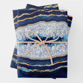 Dark Blue Geode and Gold Digital Art Wrapping Paper Sheets (In situ)