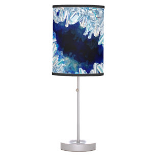 Dark Blue Geode Crystals and Gold Digital Art Table Lamp