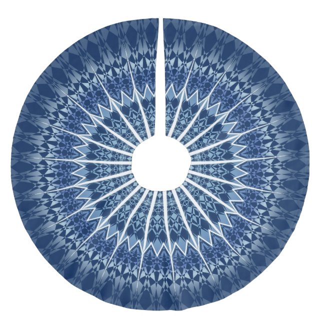 Dark Blue Geometric Mandala Brushed Polyester Tree Skirt (Front)