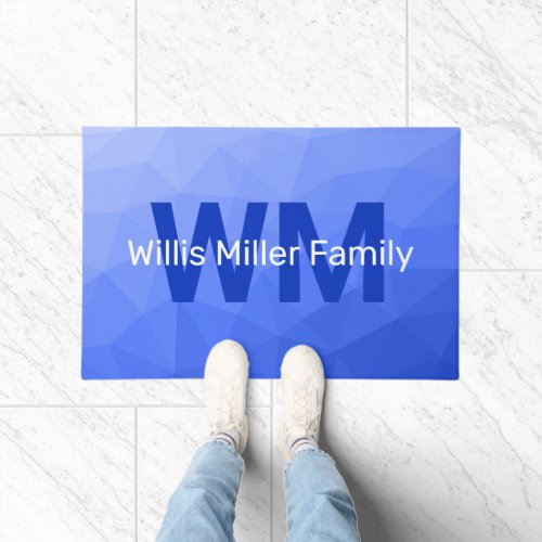 Dark blue geometric mesh pattern Monogram Doormat