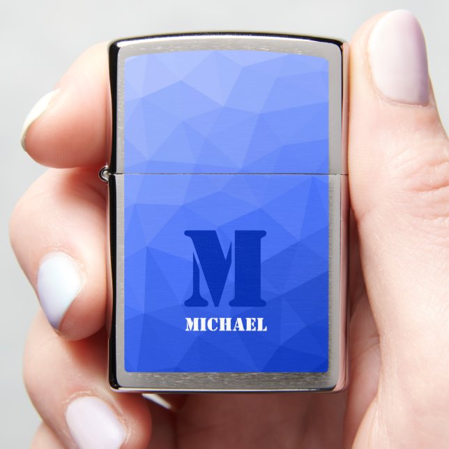 Dark blue geometric mesh pattern Monogram Zippo Lighter (In Hand)