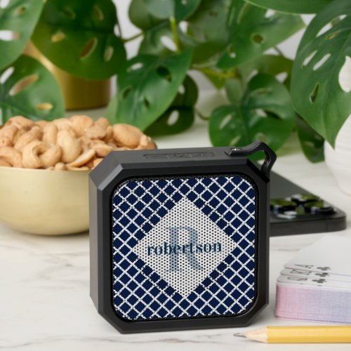 Dark Blue Geometric Modern Monogram Bluetooth Speaker