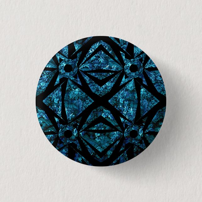 Dark Blue Geometric Night Botanical Forest Button (Front)