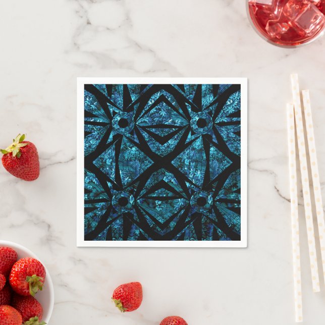 Dark Blue Geometric Night Botanical Forest Napkins (Insitu)