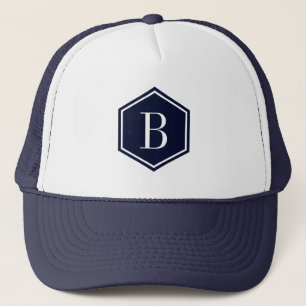 Dark-Blue Geometric octagon Monogram Trucker Hat