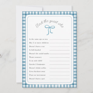 dark blue gingham Find the Guest Who shower game Invitation