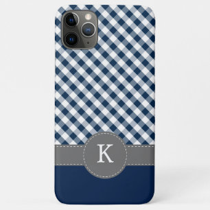 Dark Blue Gingham Pattern Custom Monogram iPhone 11 Pro Max Case