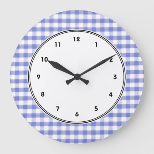 Dark blue gingham pattern large clock