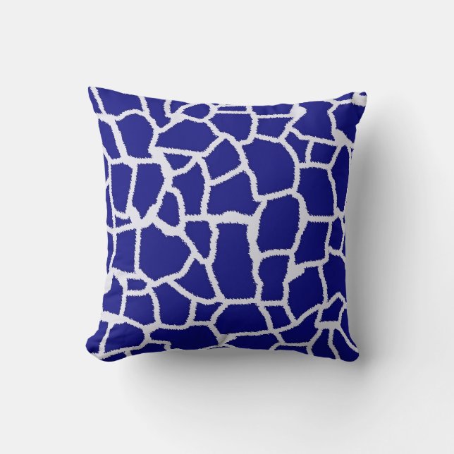Dark Blue Giraffe Animal Print Throw Pillow (Front)