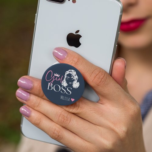 Dark Blue Girl Boss Quote Strong Woman Typography PopSocket