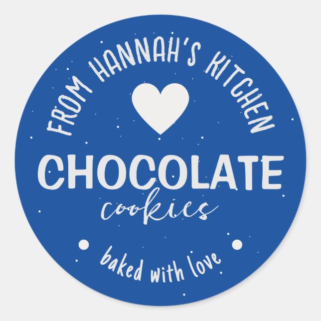 Dark Blue Glitter Background Baked With Love Classic Round Sticker (Front)