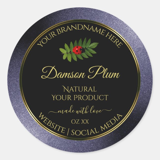 Dark Blue Glitter Black Gold Product Label Ladybug (Front)