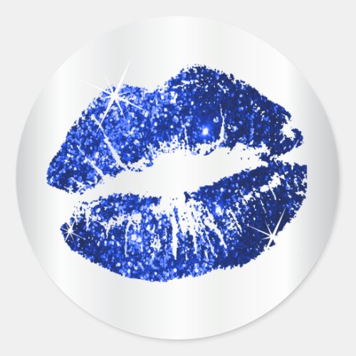 Dark Blue Glitter Lips Classic Round Sticker
