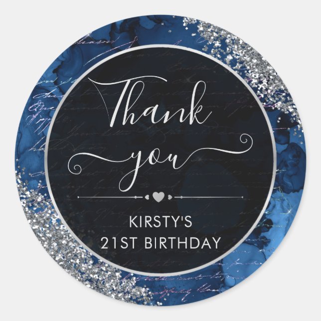 Dark Blue Glitter Mermaid Letters Birthday Classic Round Sticker (Front)