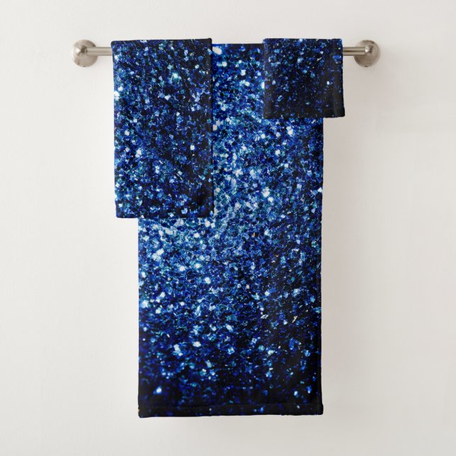 Dark Blue glitter sparkles Bath Towel Set (Insitu)