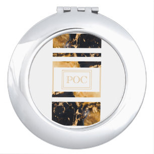 Dark Blue Gold Abstract Monogram Compact Mirror