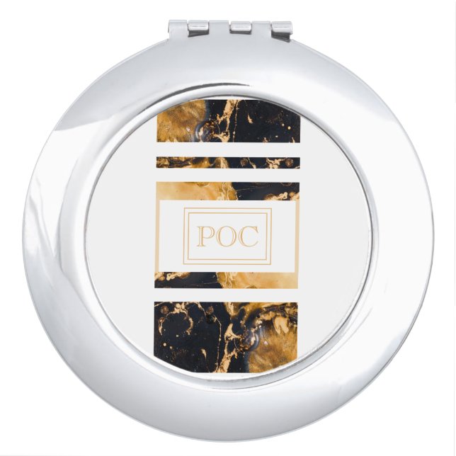 Dark Blue Gold Abstract Monogram Compact Mirror (Front)