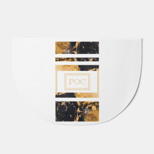 Dark Blue Gold Abstract Monogram Doormat