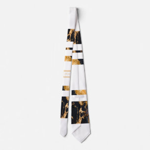 Dark Blue Gold Abstract Monogram Neck Tie