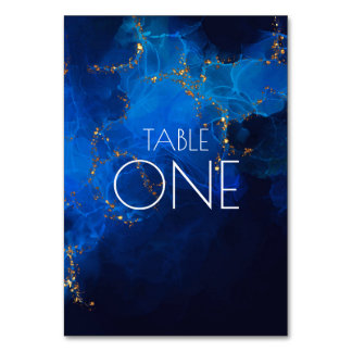Dark Blue Gold Alcohol Ink Table Number