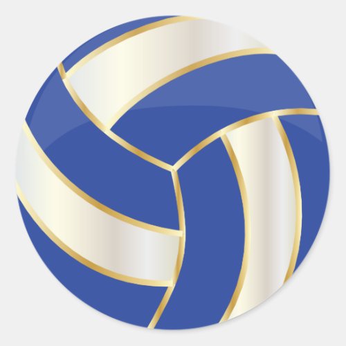 Dark Blue Gold and White Volleyball Classic Round Sticker